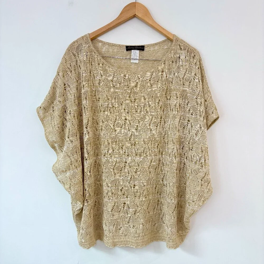 Marisa Christina Open Knit Lace Sheer Beige Metallic Dolman Sweater Top 3x Boho - Picture 2 of 7